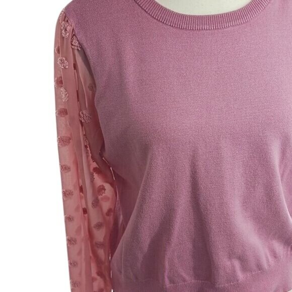 Madison + Hudson Sweater Dusty Pink Crew Neck Sheer Textured Sleeves Size M - Picture 3 of 7